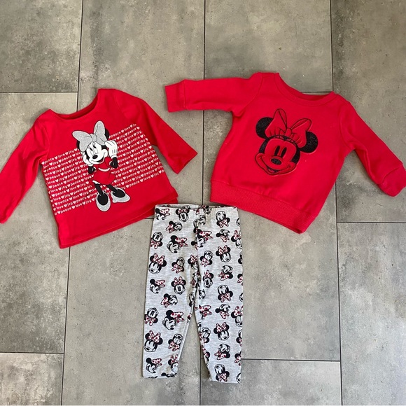 NWOT Disney Minnie Mouse red gray leggings sweatshirt set 12 months - Picture 3 of 12